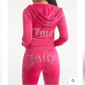 Juicy Couture velvet pink velour OG big BLING Crystal logo jacket pant tracksuit